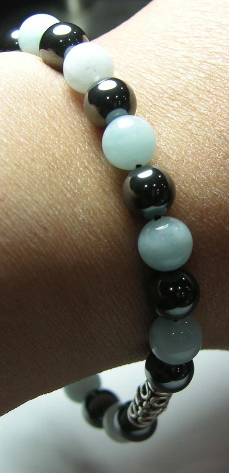 #16 Natural 125.80ct 8mm Cuentas Azul Cuarzo-Magnetita Pulsera Elástica 7.5 pulgadas Foto 4 de 4