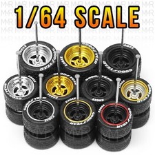 1/64 Scale 4 SPOKE Goodyear Tread Real Rider Wheels Rims Rubber Tire Set for Hot