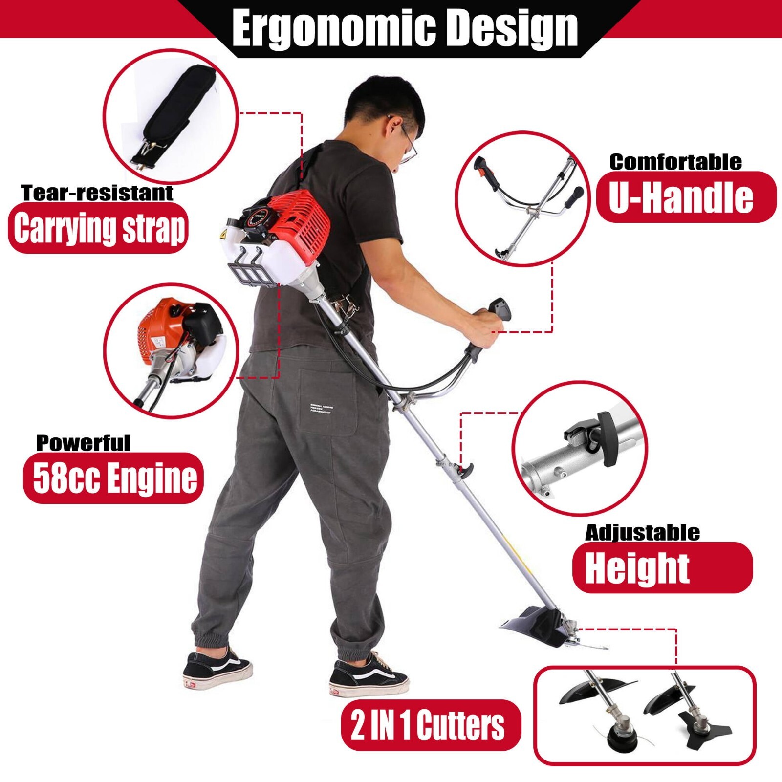 42.7cc Gas Weed Wacker, 2 in 1 Weed Eater 2-Cycle Gas