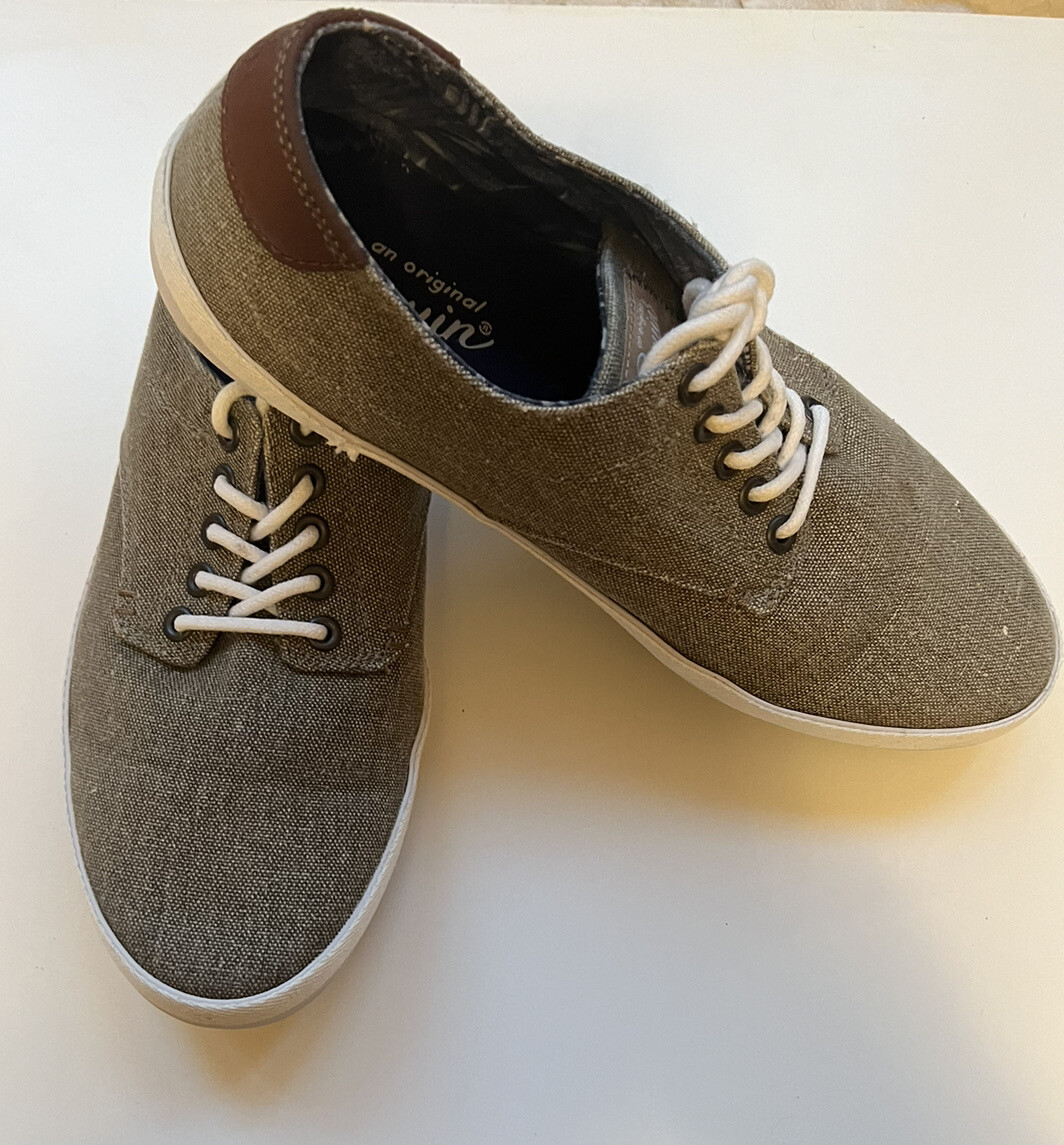 S Sz 9 Douglas Tan Brown Sneaker Shoes Denim Canvas Casual  