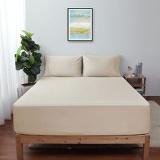 King Size Fitted Sheet Only Beige 100 Egyptian Cotton 600 Thread Count 16" D...