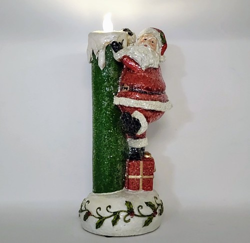 VALERIE PARR HILL Estatuilla de Papá Noel ILUMINADA 11" Vela de Navidad Sin Llama NUEVA - Imagen 6 de 9