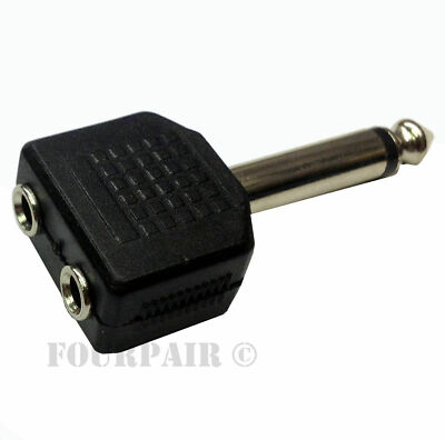 1/4'' Mono Plug Male to Dual 3.5mm Stereo Female Jack Audio Adapter Y Splitter