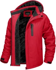 Men's Winter Ski Jacket Thermal Hooded Hiking Windproof Parka Fleece Lined Coats