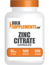 BulkSupplements Zinc Citrate Capsules - 30mg of Zinc per Serving