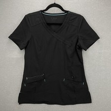 SCRUBSTAR Performance Scrub Top XS Black Mock Wrap V Neck Pockets Stretch