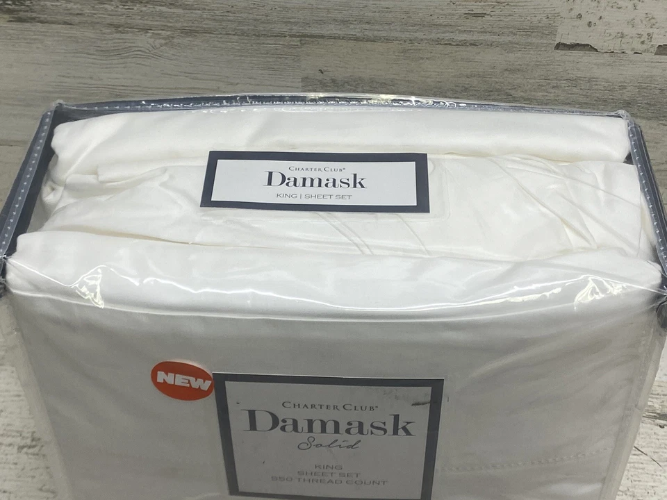 Juego de sábanas Charter Club Damasco Solid King 4 piezas 550TC blanco nuevo Foto 3 de 4