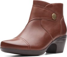 Clarks Women's Emily Calle Fashion Boot, Dark Tan Leather, 6.5
