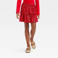 Cat Jack Girls' Skirt Size Medium 8 Red Tiered Sequin Holiday Skirt