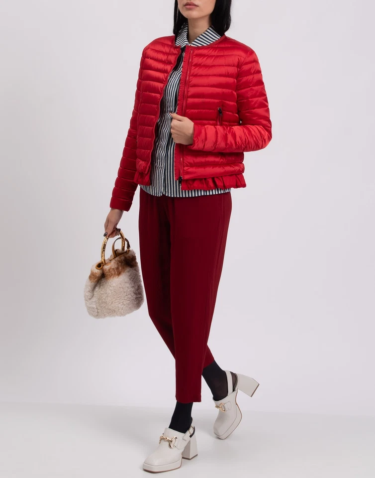 PVP €395 ALEGRI Plumón Acolchado Chaqueta IT40 US4 UK8 S Rojo Volantes Sin Cuello Foto 2 de 4