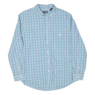 CHAPS Herren Blau Grün Karomhemd L Baumwollmischung Button-Down Freizeit