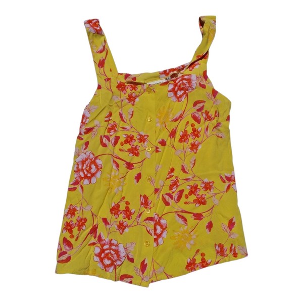 Jeanswest Yellow Floral Sleeveless Blouse Size 10 Viscose Button Front