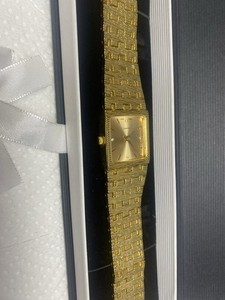 Authentic Luxury Quartz Gold plated Rectangle Dress Watch Diamond Accents