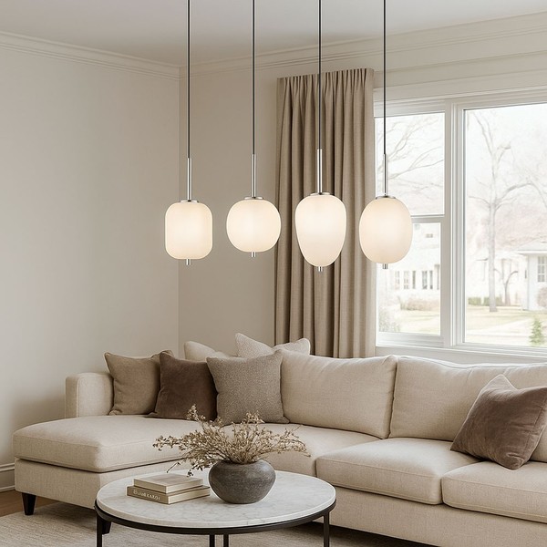 Pendelleuchte HäNgelampe Wohnzimmerleuchte 4 Flammig Glas Silber Led H 120 Cm-image