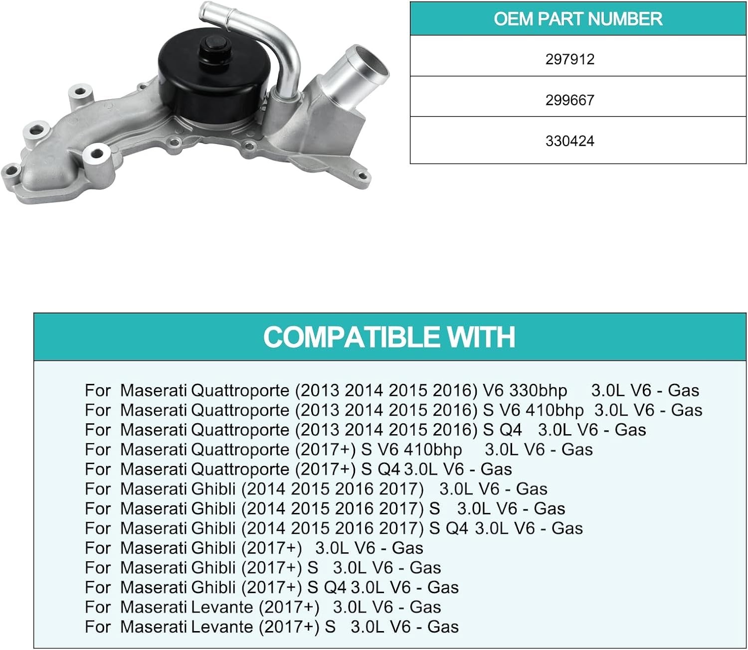 Maserati Ghibli Water pump with housing P/N 297912