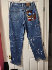 19 Vtg PLATINUM FUBU Fat Albert Junkyard Gang Distressed Baggy Jeans 34X34