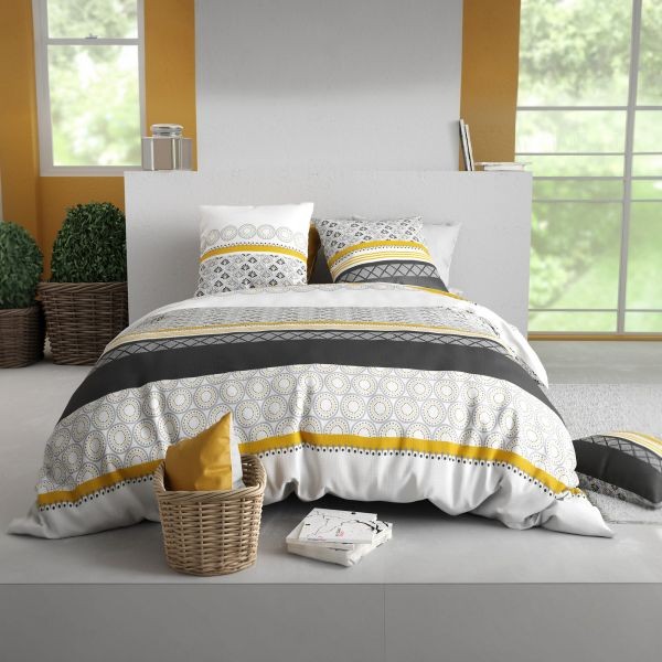 Parure de lit 240x260 en pur coton 57 fils Spira au tissage traditionnel