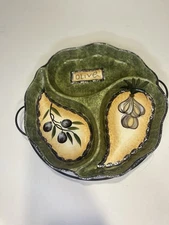 Certified International 13in Divided Serving Dish With Rack- Olive Garlic Design