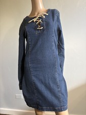 Fashion Nova Denim Mini Dress Lace Front Size Medium Long Sleeve