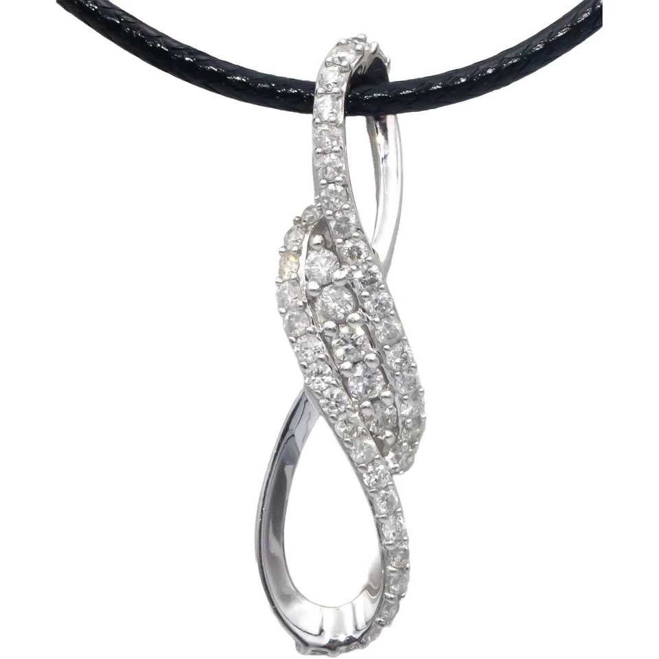 14k White Gold Round Cut Diamond Cluster Ribbon Pendant Necklace 0.50CT