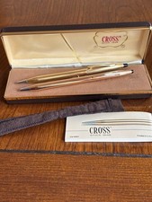 Cross 14KT Ballpoint Pen 12KT Mechanical Pencil Gold Tone Set Genuine