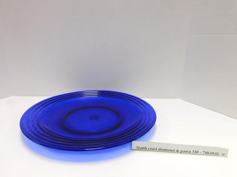 Cobalt Blue Glass Dinner Plate Ribbed Vtg Transparent 10" DW750