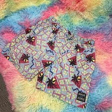 Maui and Sons Mens Blue 80s Retro Palm Tree Geometric Print Swim Trunks Large