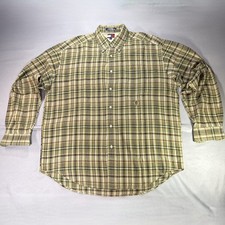 Vintage 90s Tommy Hilfiger Crest Button Up Shirt Baggy Hip Hop Streetwear Green