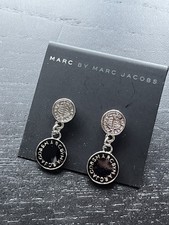 Marc Jacobs Silver and Black Logo Dangly Earrings Brand New Never Worn