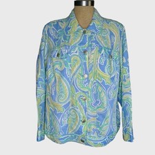 Vintage Carole Little Shirt Jacket Green Blue Paisley 90s Artwear Colorful