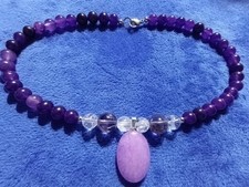 Amethyst, Purple & Clear Azeztulite & Quartz Beaded Choker Necklace - 15" Long