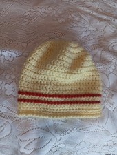 Hand crocheted Yellow tan beanie, approx. size medium 8x8"