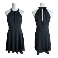 Express Dress Black Fit Flare Open Back Chiffon Sleeveless Mini Size 6