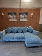 LOAF Sloucher CHAISE Sofa , RIGHT & LEFT L Shaped Sofa, Blue CLEVER VELVET