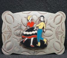 XA07147 AWESOME VINTAGE 1970s MAN WOMAN SQUARE DANCING WESTERN BELT BUCKLE