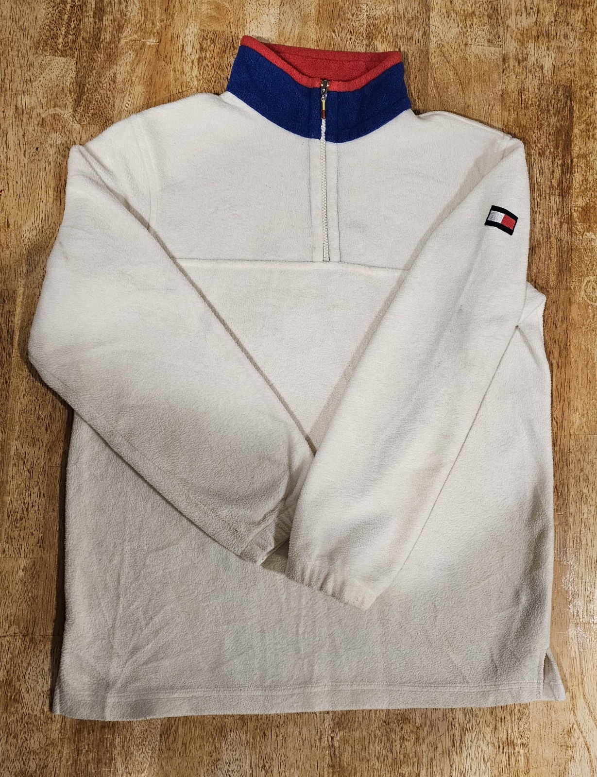 VTG 90s Tommy Hilfiger Pullover Mens XL Fleece Quarter Zip Flag Collar