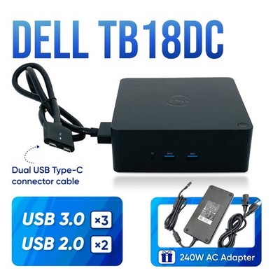 Dell TB18DC Dual USB-C Thunderbolt Laptop Docking Station K16A K16A001 w/240W AC