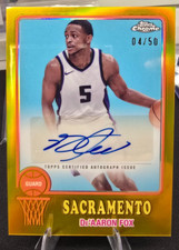 24-2025 Topps Chrome Basketball De’Aaron Fox Gold /50 1973 Topps Autograph Card