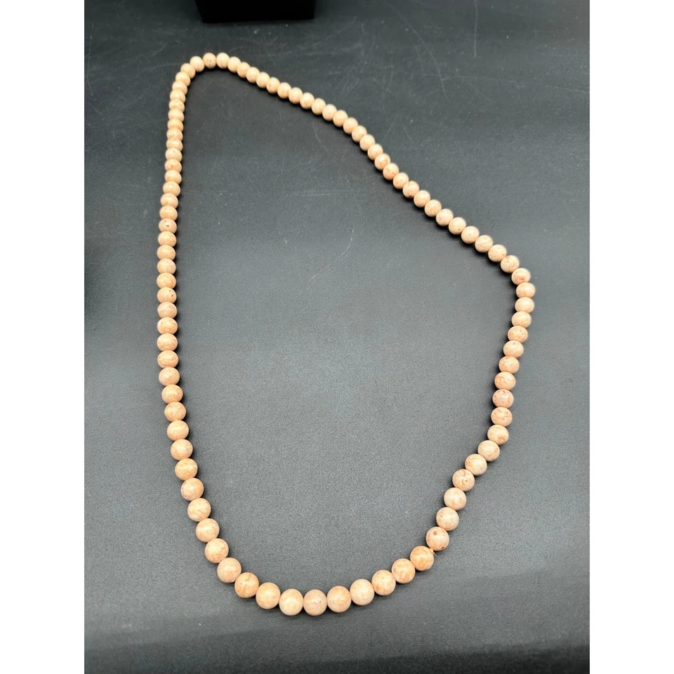复古天然石珠项链长股圆形米色棕褐色珠子 — 第 2/4 张图片