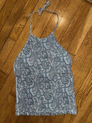 Vintage Gap Outlet Early 2000s Cotton Stretch Boho  Blue Paisley Halter Top Sz S