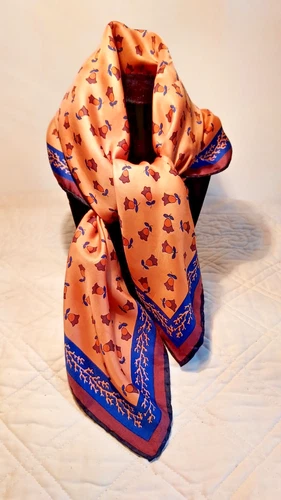 Anne Klein Vintage  Scarf 25" Fall Colors Blue, Brown, Tan Colors Signed Used