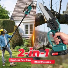 Pole Chainsaw Cordless Long Reach Cutter Pruner Saw 2 Batteries & Charger 2 IN 1