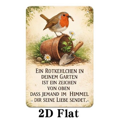 Blechschild Ein Rotkehlchen im Garten Himmel Liebe Metallschild TEL4870