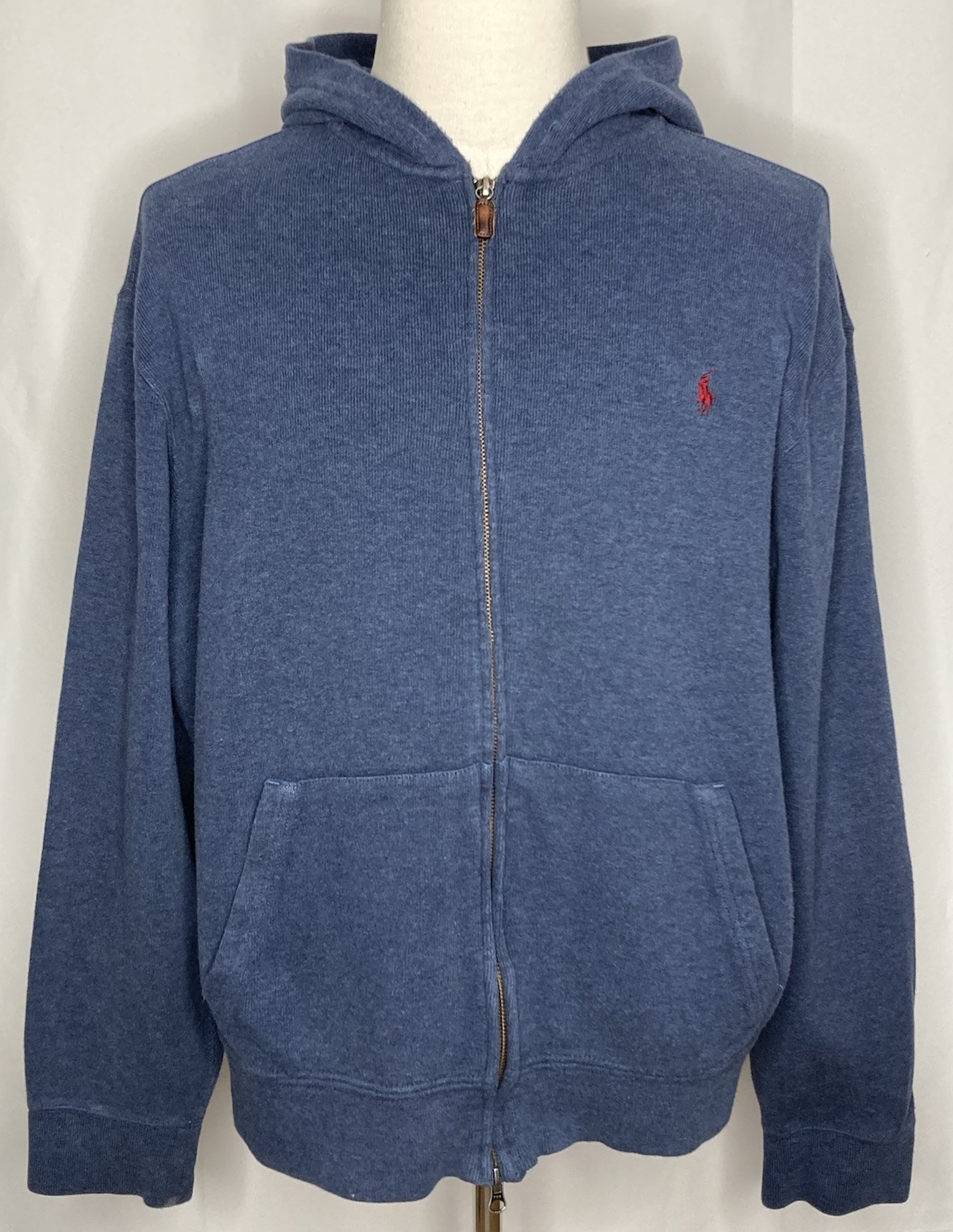 Polo Ralph Lauren full zip felpa blu uomo XL rosso pony cappuccio lounge