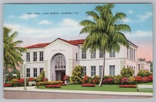 Postcard City Hall Lake Worth FL Building Palms UNP Linen