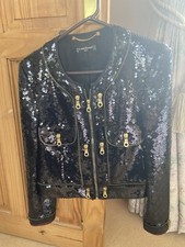 Louis Feraud Black Sequinn Bomber Jacket With Gold Buckles