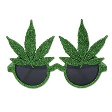 Glittered Green Weed Glasses- 1 pc.