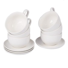 SET 8 PEZZI PER COLAZIONE CAPPUCCINO 4 TAZZE 200 E 4 PIATTINI PORCELLANA BIANCA