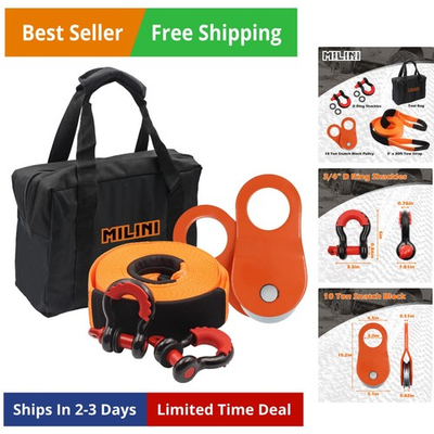 #ad #ad Offroad Recovery Strap Kit 3quot; x 30ft Tow Strap10 Ton Snatch Block PulleyD ... $73.72