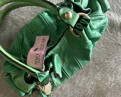 Juicy Couture Green Satchel Top Handle Drawstring Bag w/ Charm Gold Hardware